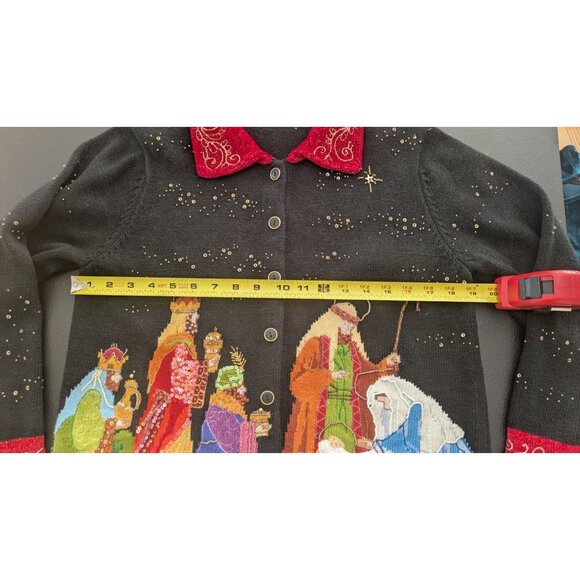 Vtg Design Options Christmas Cardigan Womens Small Nativity Holiday Sweater - Picture 4 of 12